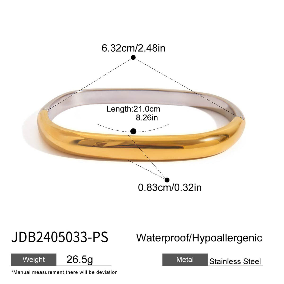 Modern Square Two Tone Dome Bangle