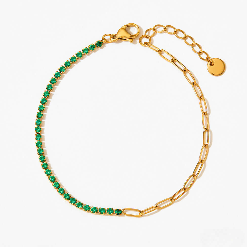 Half Eternity Paperclip Tennis Bracelet Green