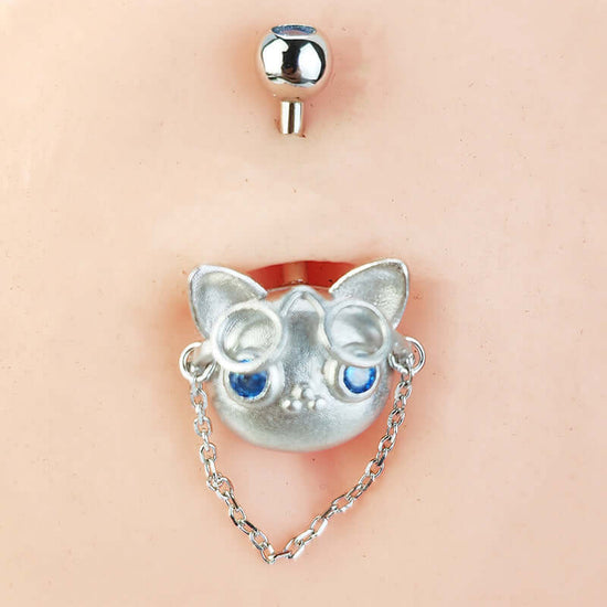 Cat with Glasses Dangle Belly Ring