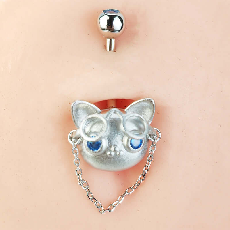 Cat with Glasses Dangle Belly Ring