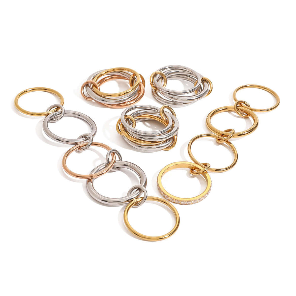 Two Tone Interlocking Layered Connected Plain Ring 