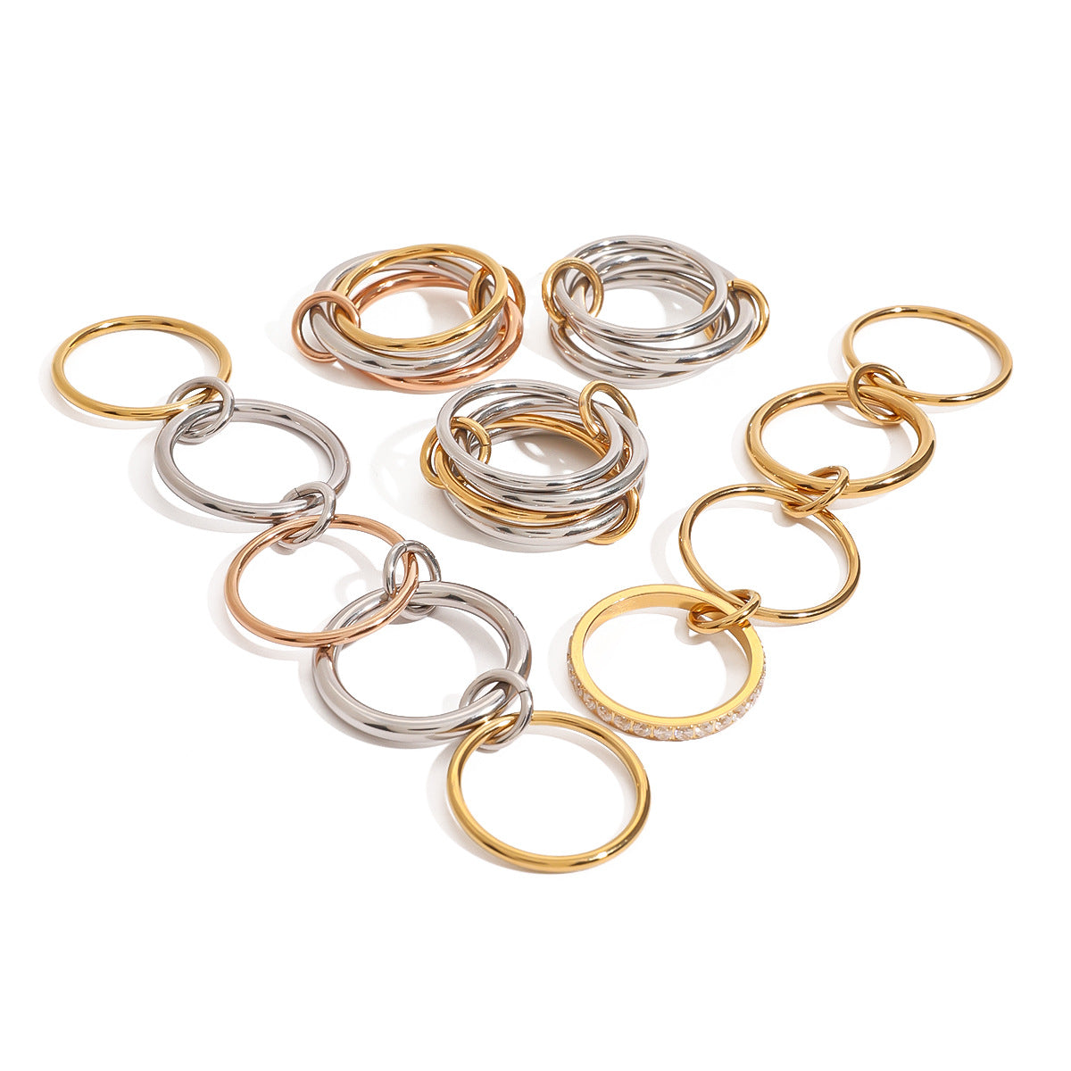 Two Tone Interlocking Layered Connected Plain Ring 