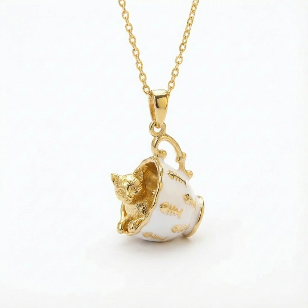 Pinkish Teacup Puppy Necklace