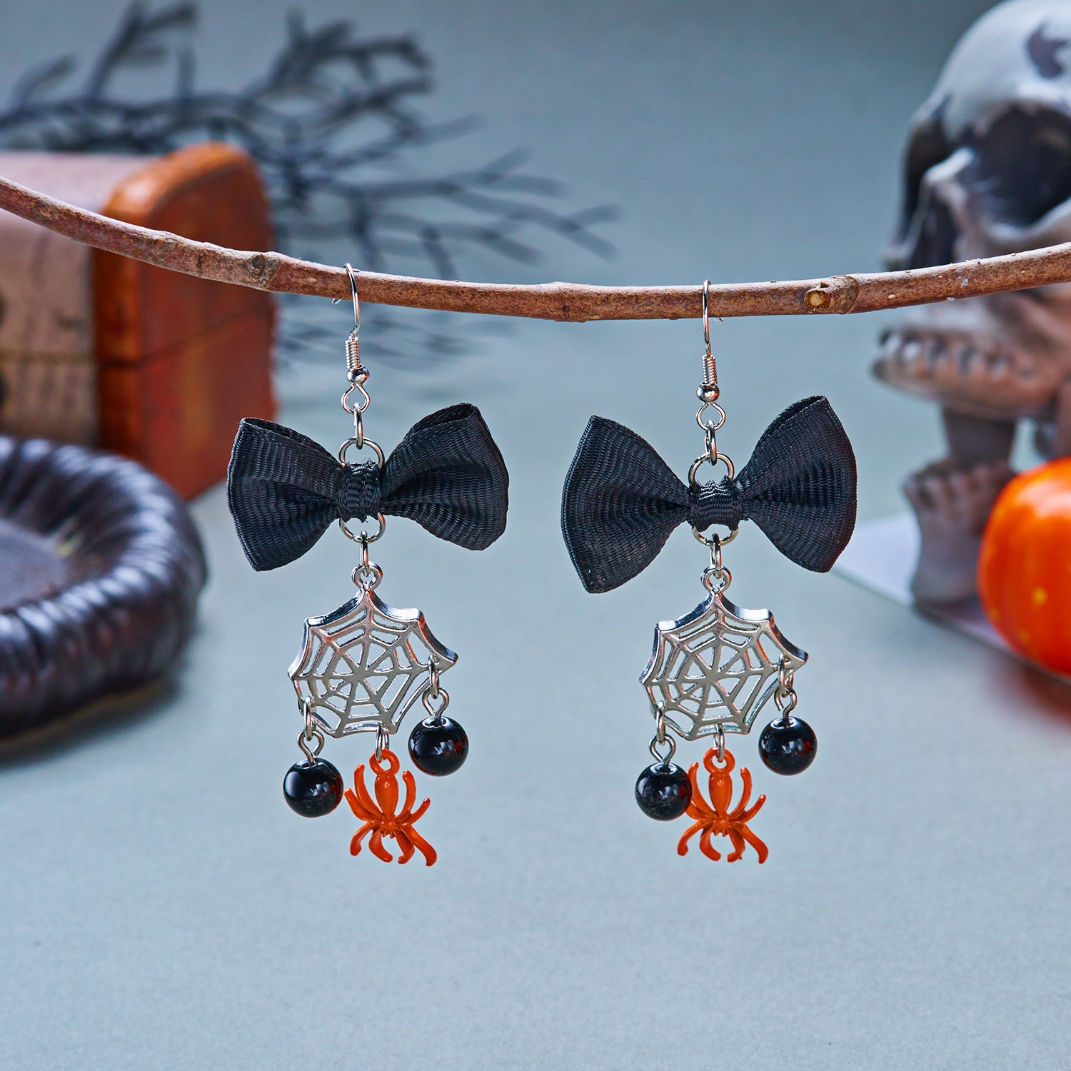 Web of Midnight Spider Chain Tassel Earrings
