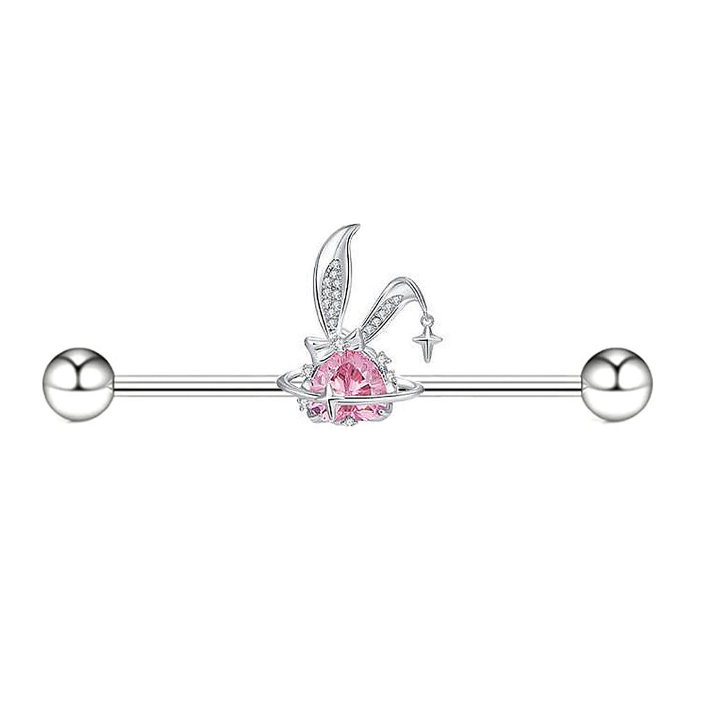 Pink Bunny Heart Surgical Steel Navel Ring Nose Ring