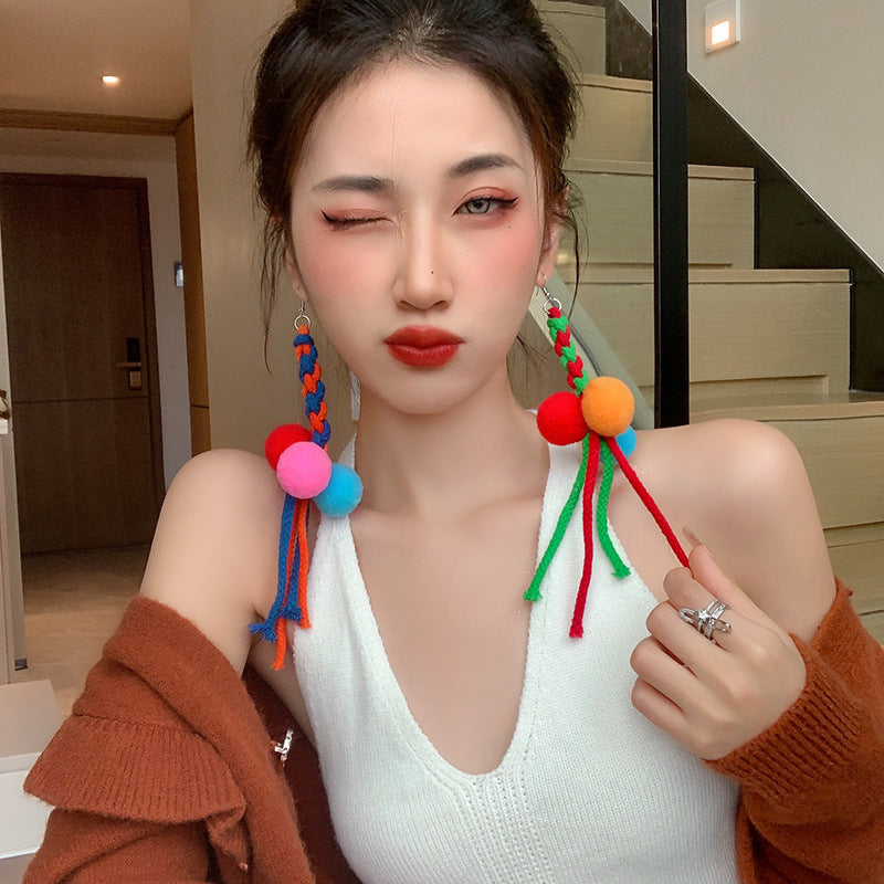 Rainbow Ethical Knit Ornament Tassel Long Drop Earrings