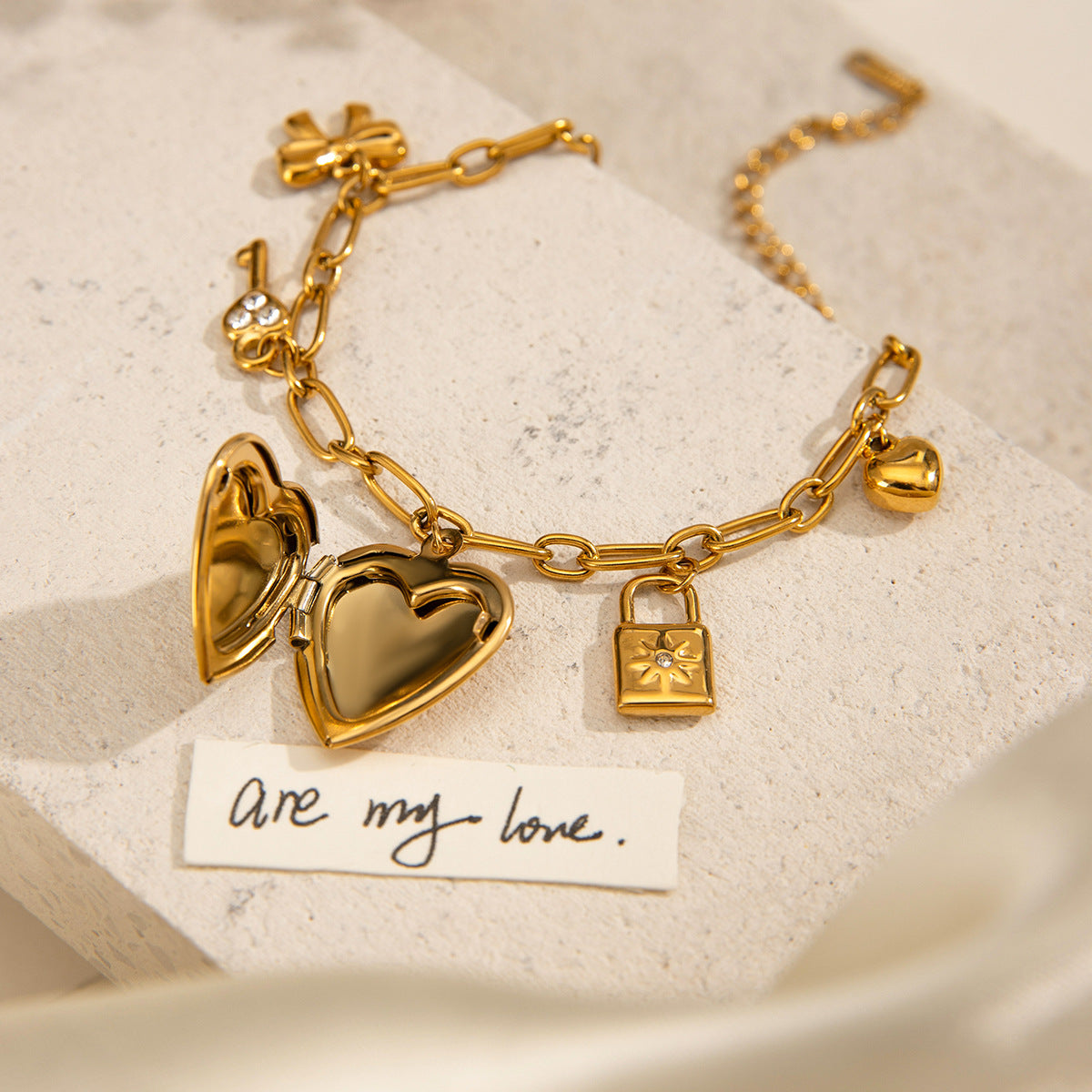 Bow Heart Locket Bracelet with Charm