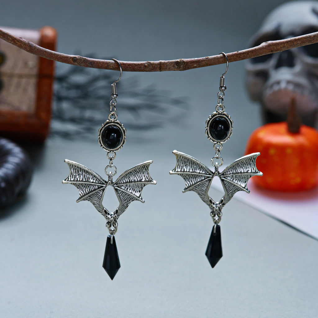 Midnight Bat Black Crystal Drop Earrings