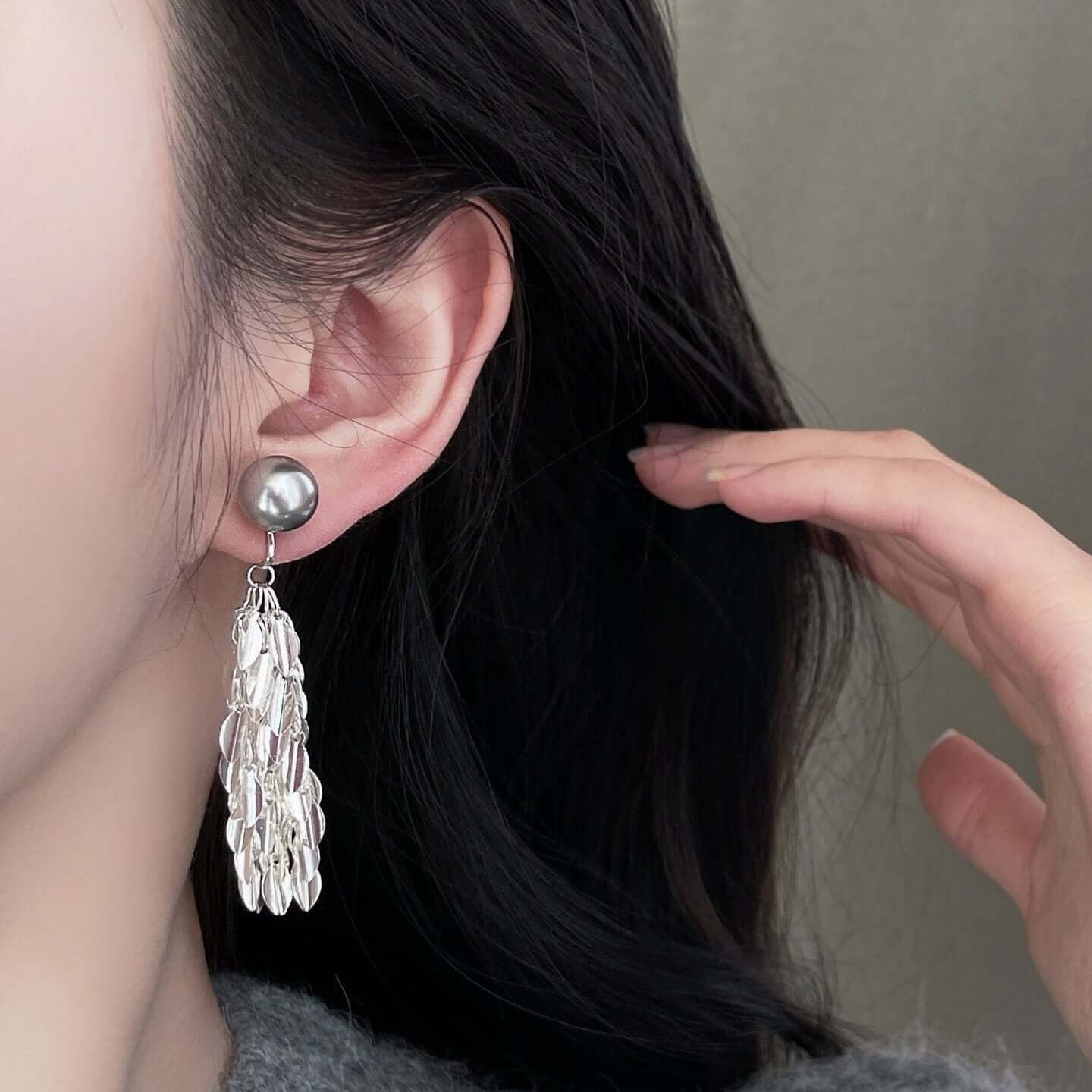 Two Tone Multi Way Pearl Leaf Ear Jacket Earrings