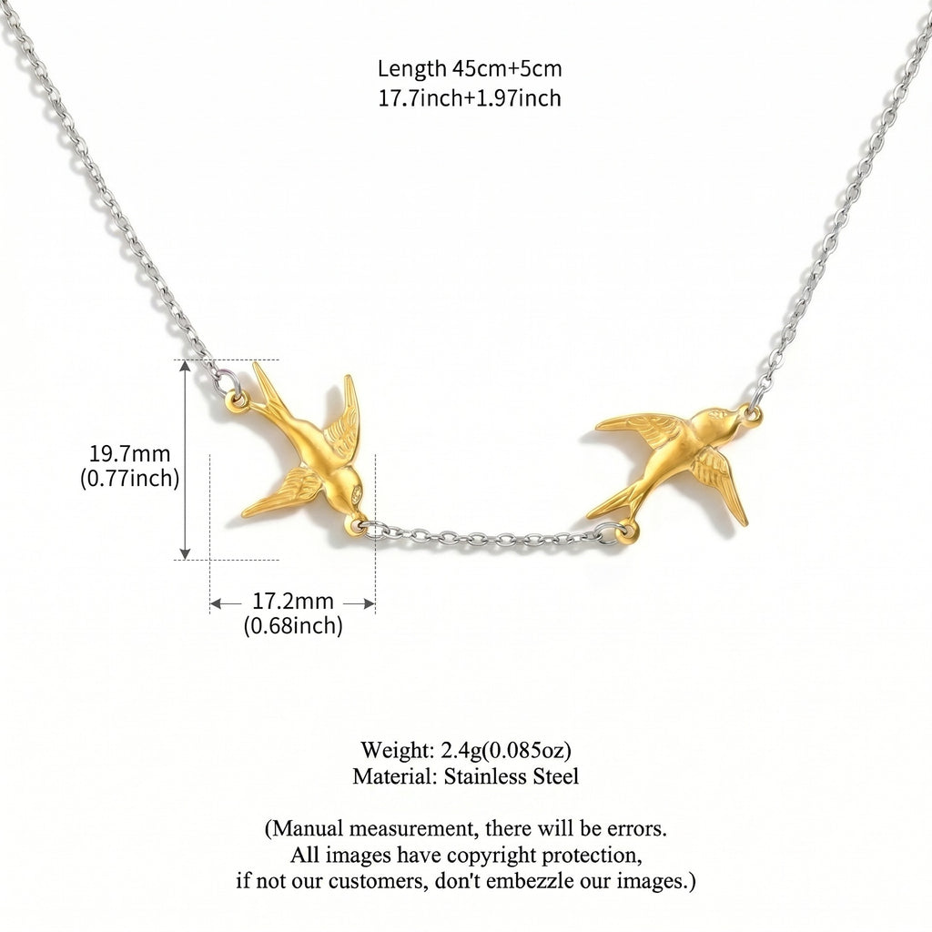 Free Spirit Double Swallow Two-Tone Necklace