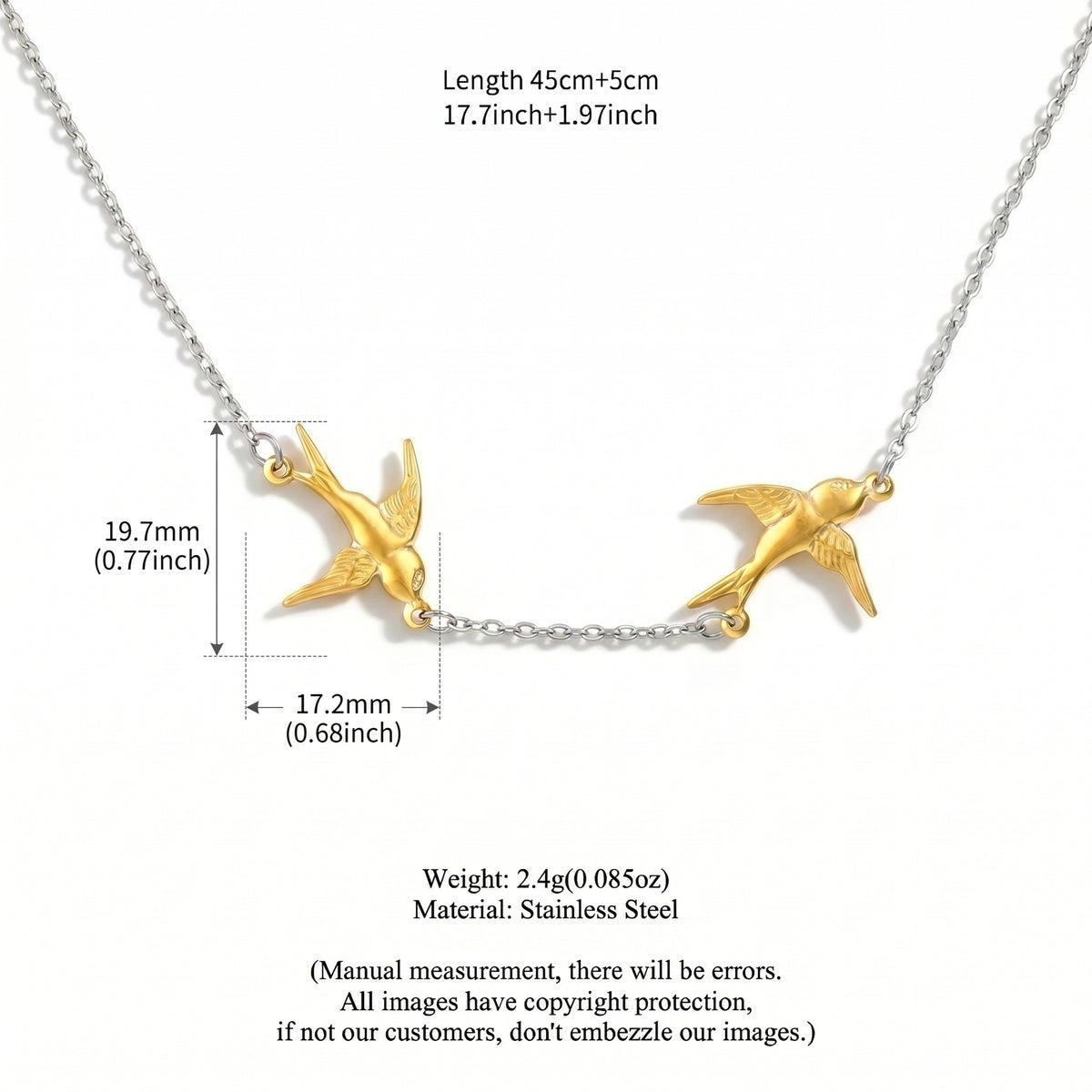 Free Spirit Double Swallow Two-Tone Necklace