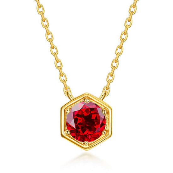 Hexagon Bezel Birth Month Ruby Gemstone Necklace