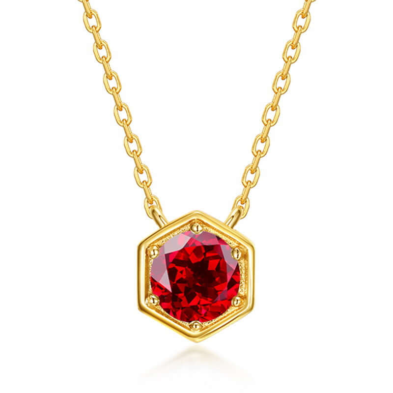 Hexagon Bezel Birth Month Ruby Gemstone Necklace