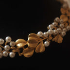 Retro Ginkgo Leaf Bold Statement Choker Necklace Pearl