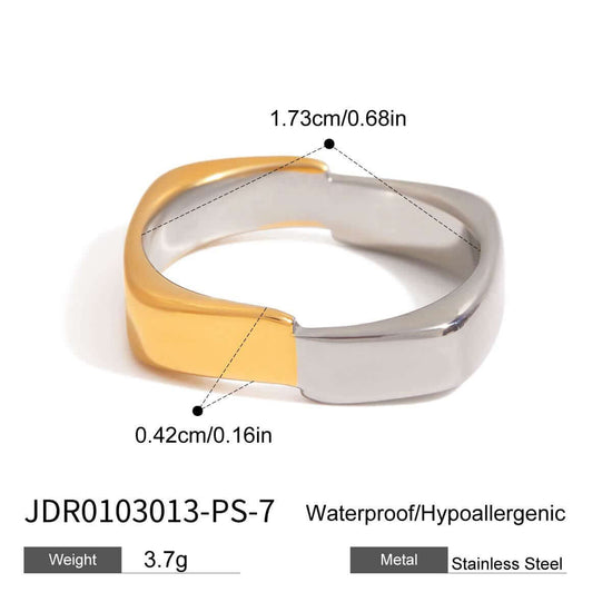 Silver Gold 2 Tone Cube Ring
