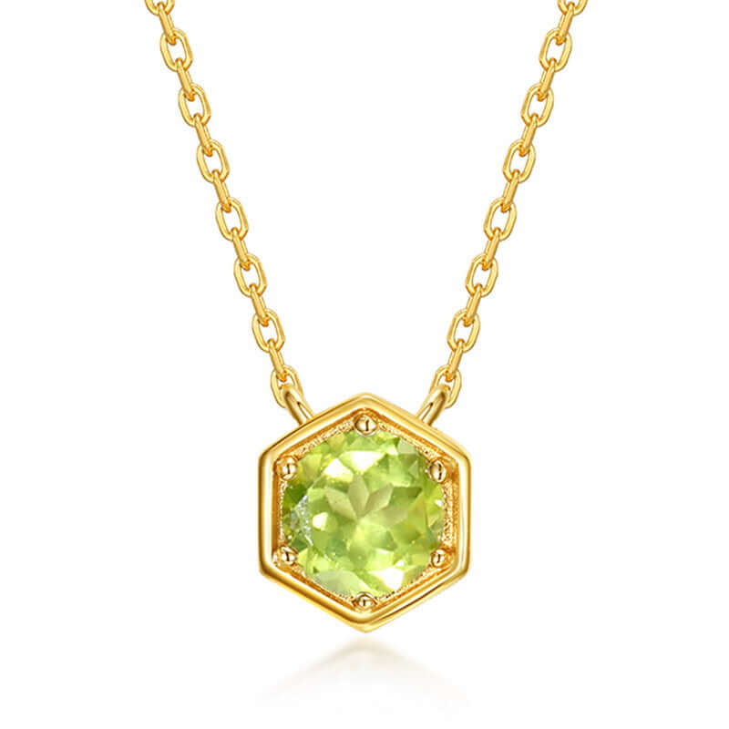 Hexagon Bezel Birth Month Peridot Gemstone Necklace