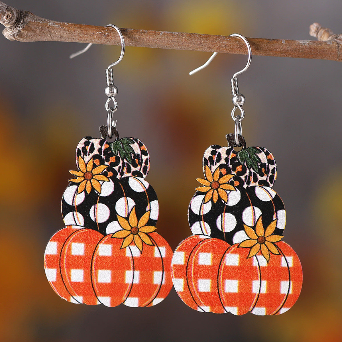 Polka Dot Pumpkin Fall Thanksgiving Drop Earrings