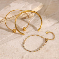 Titanium Cuff Bangle Half Tennis Bracelet Set