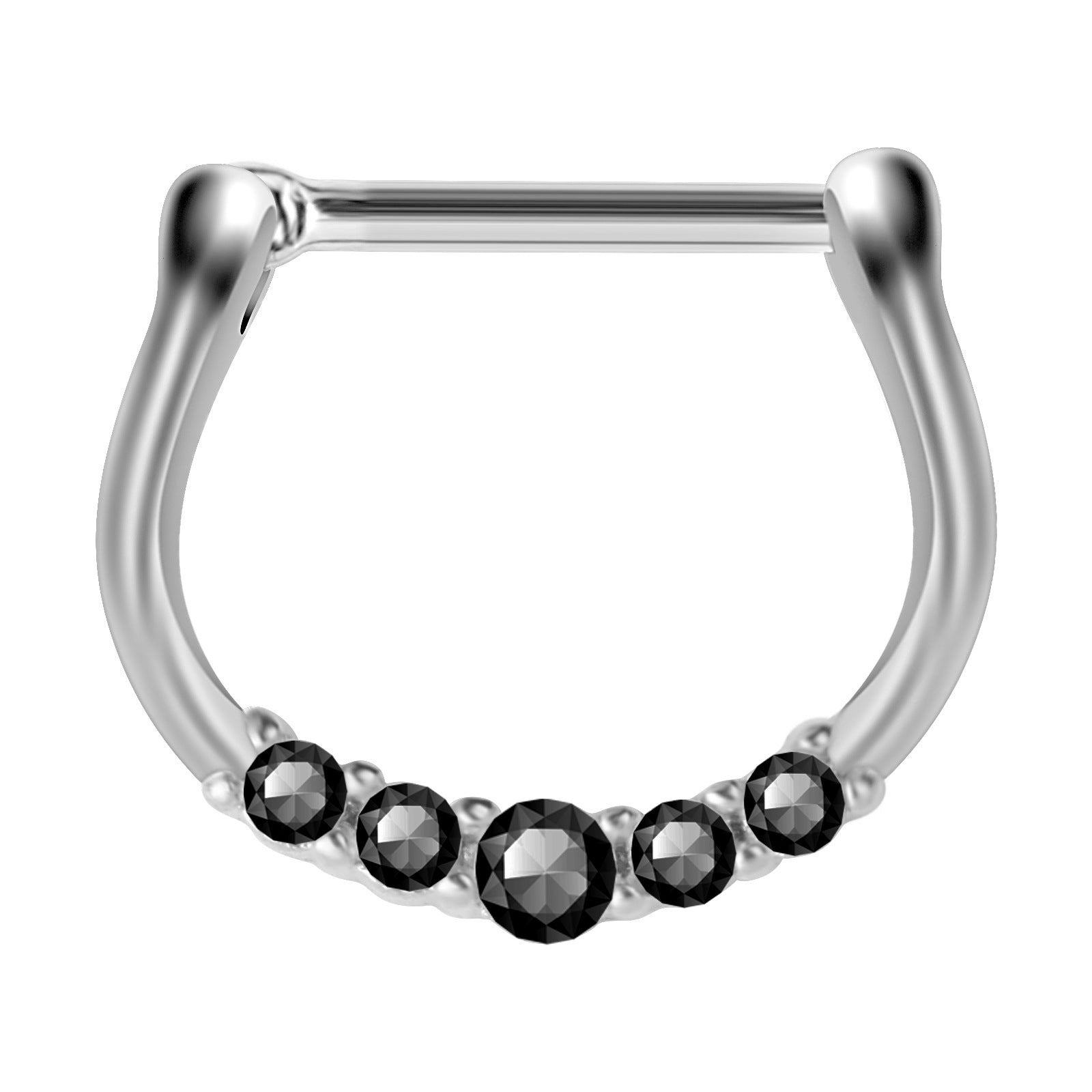 18G Hypoallergenic 5 Stones bLACK cz Pave CZ Septum Clicker