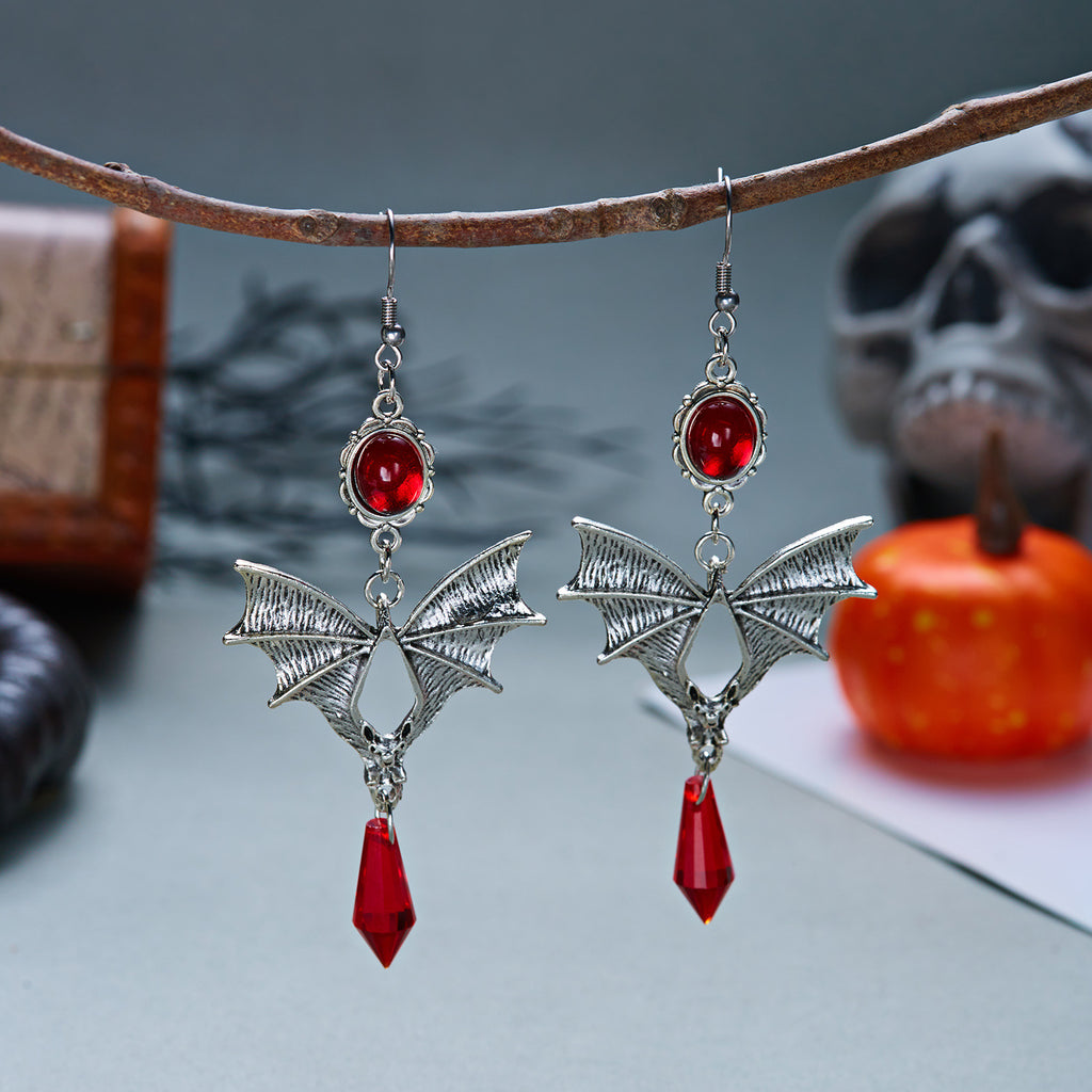 Midnight Bat Black Crystal Drop Earrings
