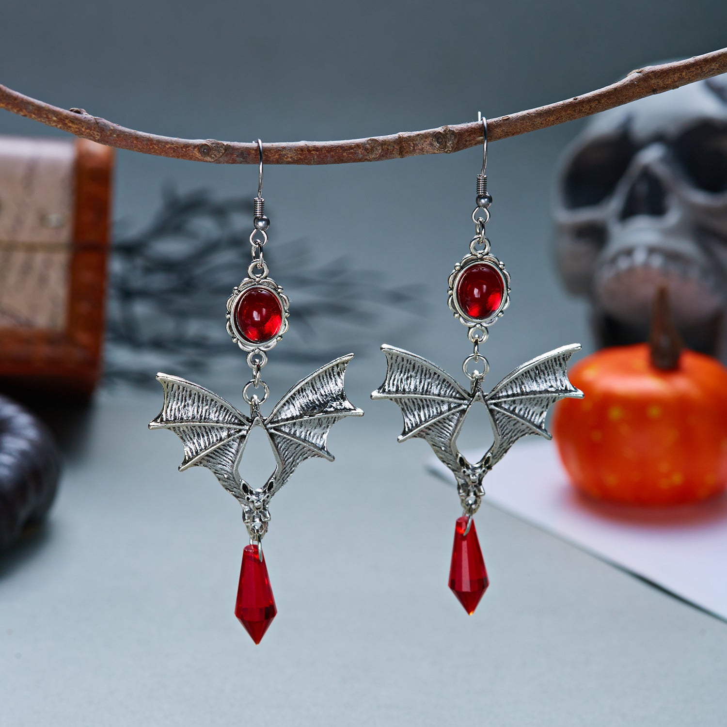Midnight Bat Black Crystal Drop Earrings