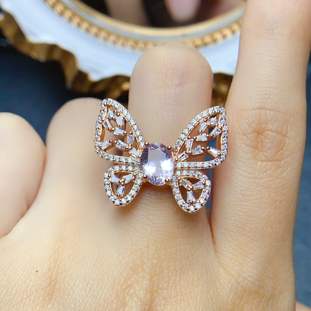 18K Gold Butterfly Morganite Crystal Ring