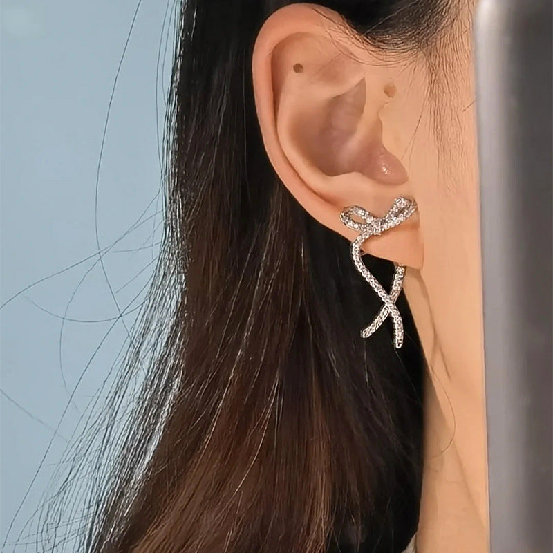 Sparkly Ribbon Bow Irregular Ear Jacket Earrings