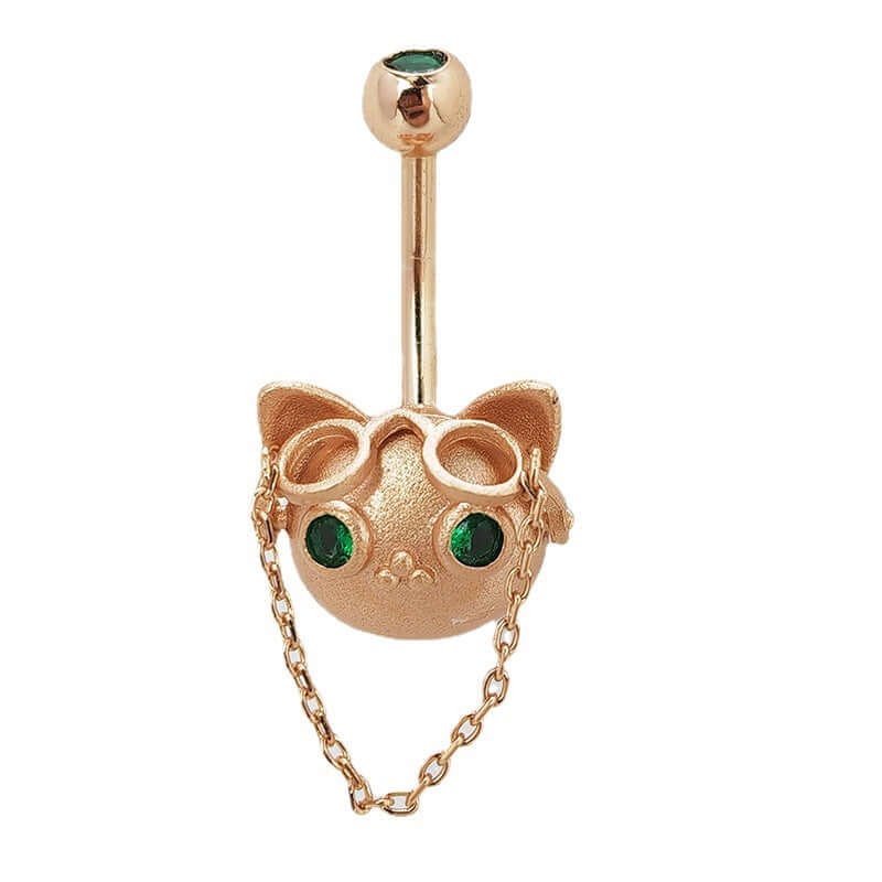 Cat with Glasses Dangle Belly Ring
