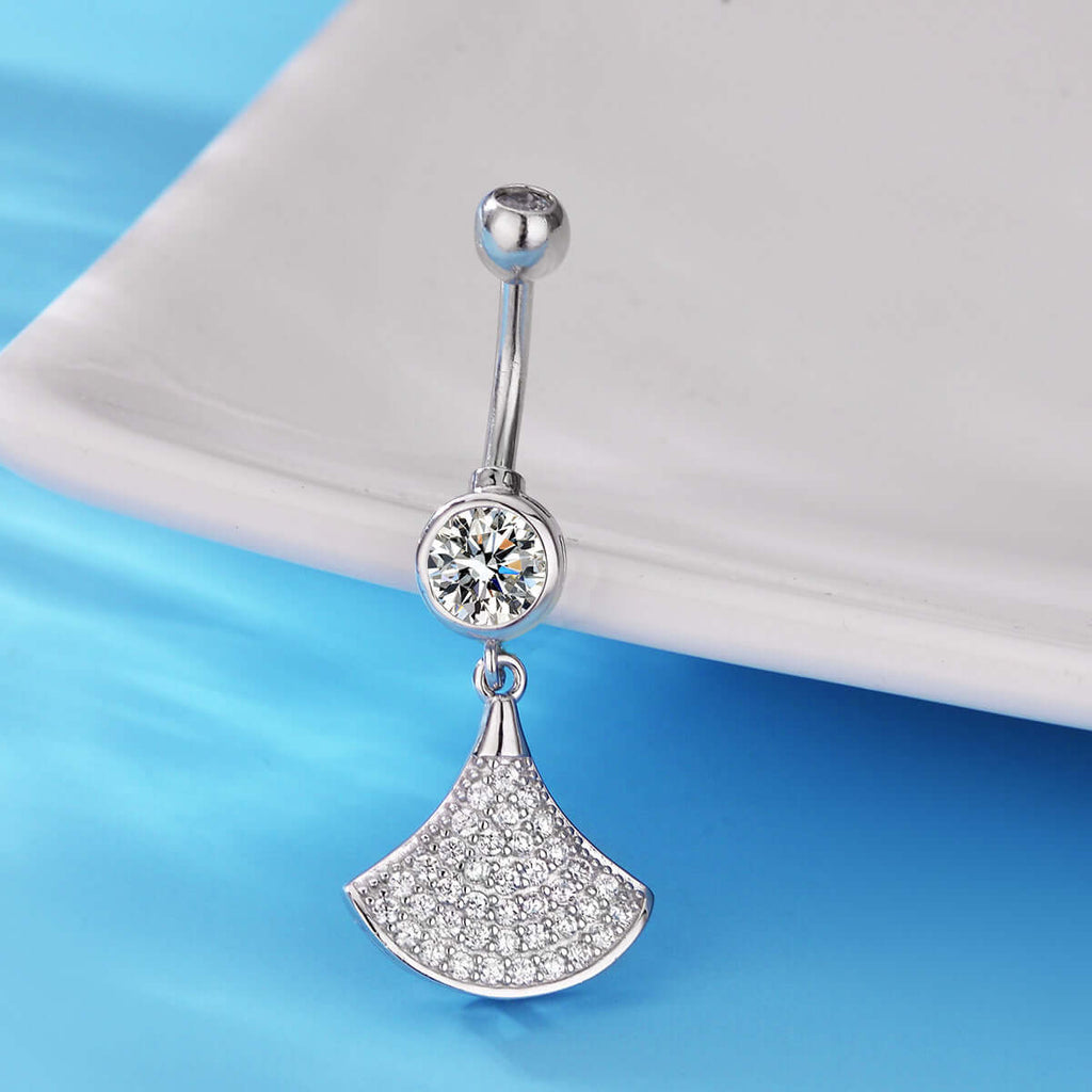 Fan Shaped Ginkgo Leaf Belly Button Piercing
