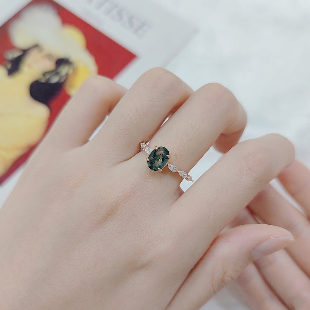 Rose Gold Moss Agate Bezel Ring