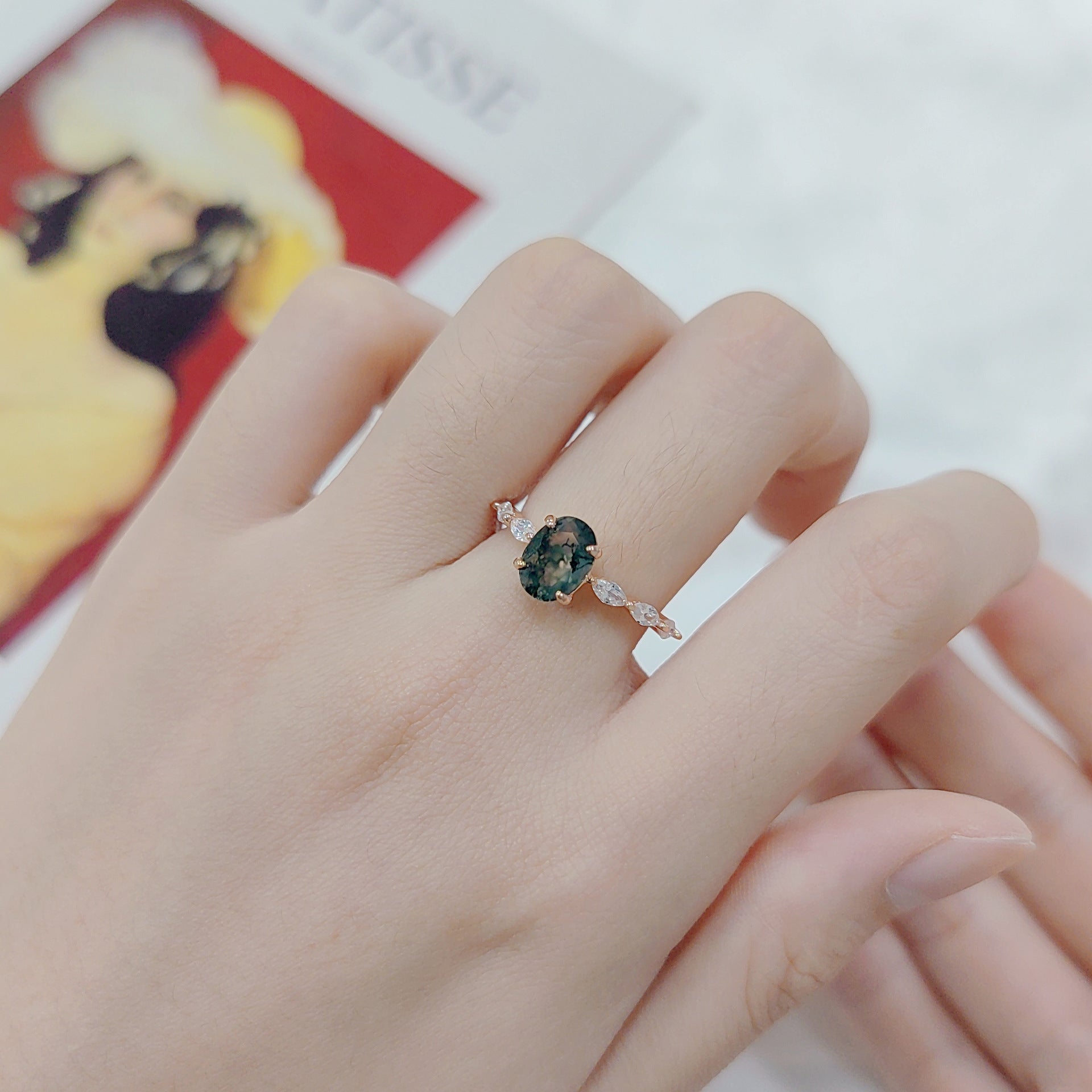 Rose Gold Moss Agate Bezel Ring