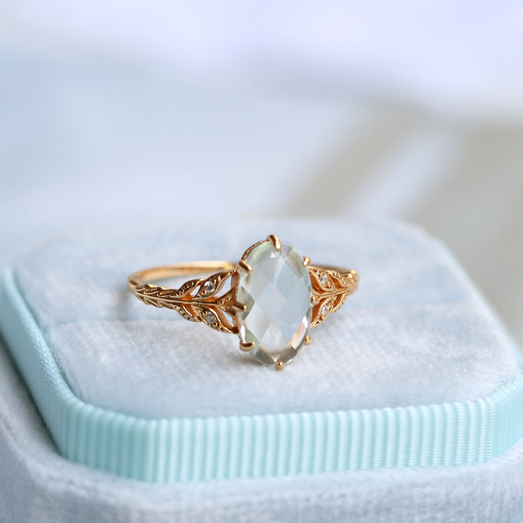 Vintage Green Amethyst Leaf Branch Ring
