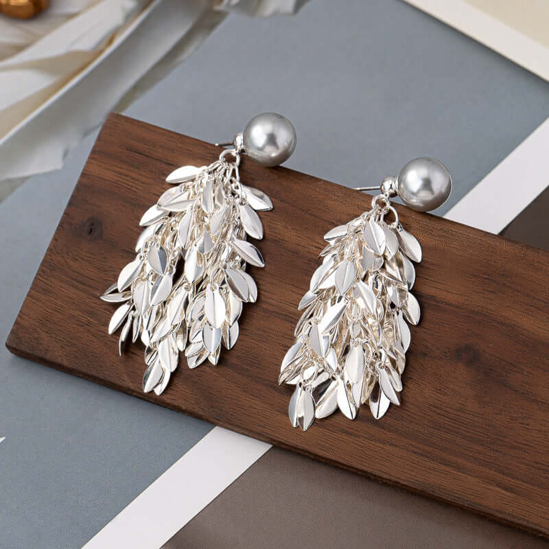 Two Tone Multi Way Pearl Leaf Ear Jacket Earrings