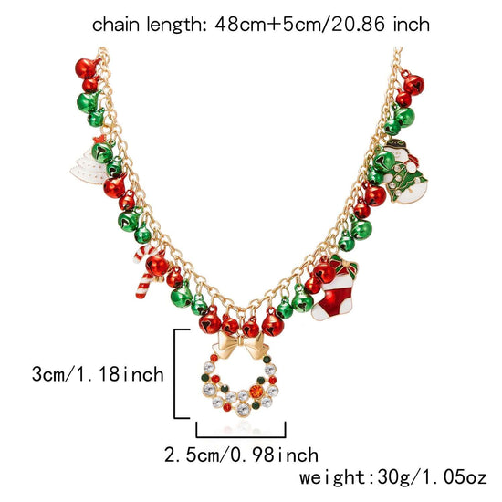 Santa Xmas Jingle Bell Red Green Pendant Holiday Necklace