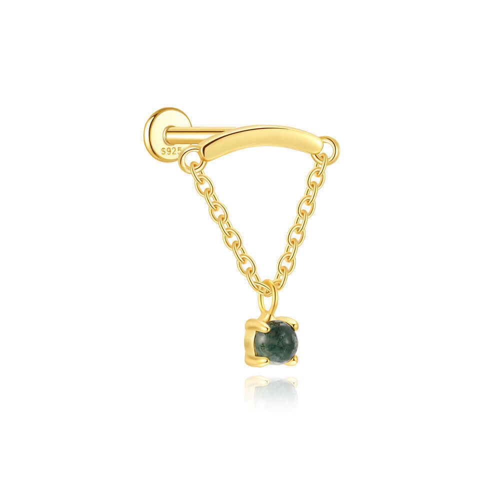 Moss Agate Push Pin Tassel Labret Back Studs