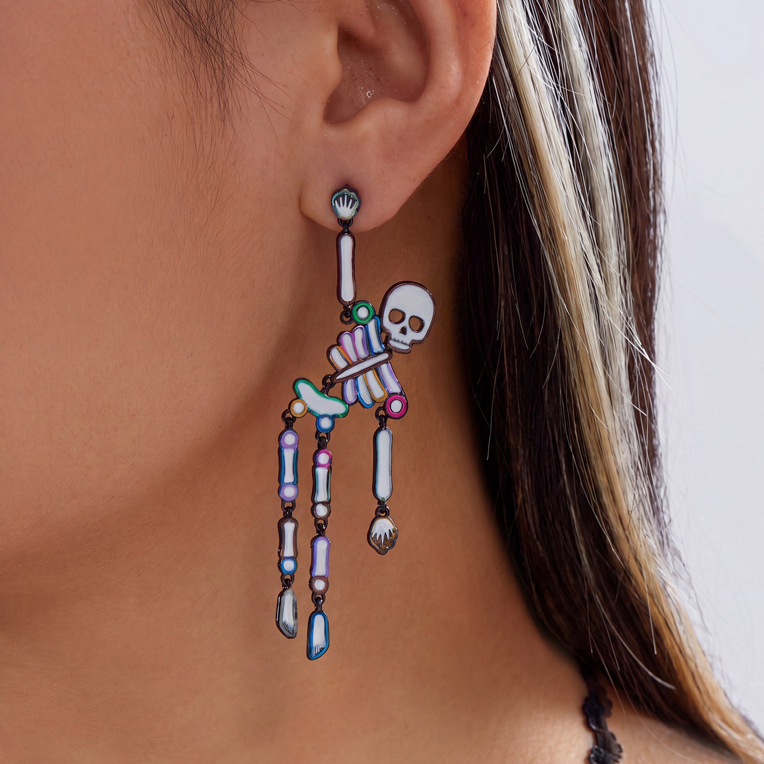 Neon Colorful Skeleton Ear Jacket Earrings