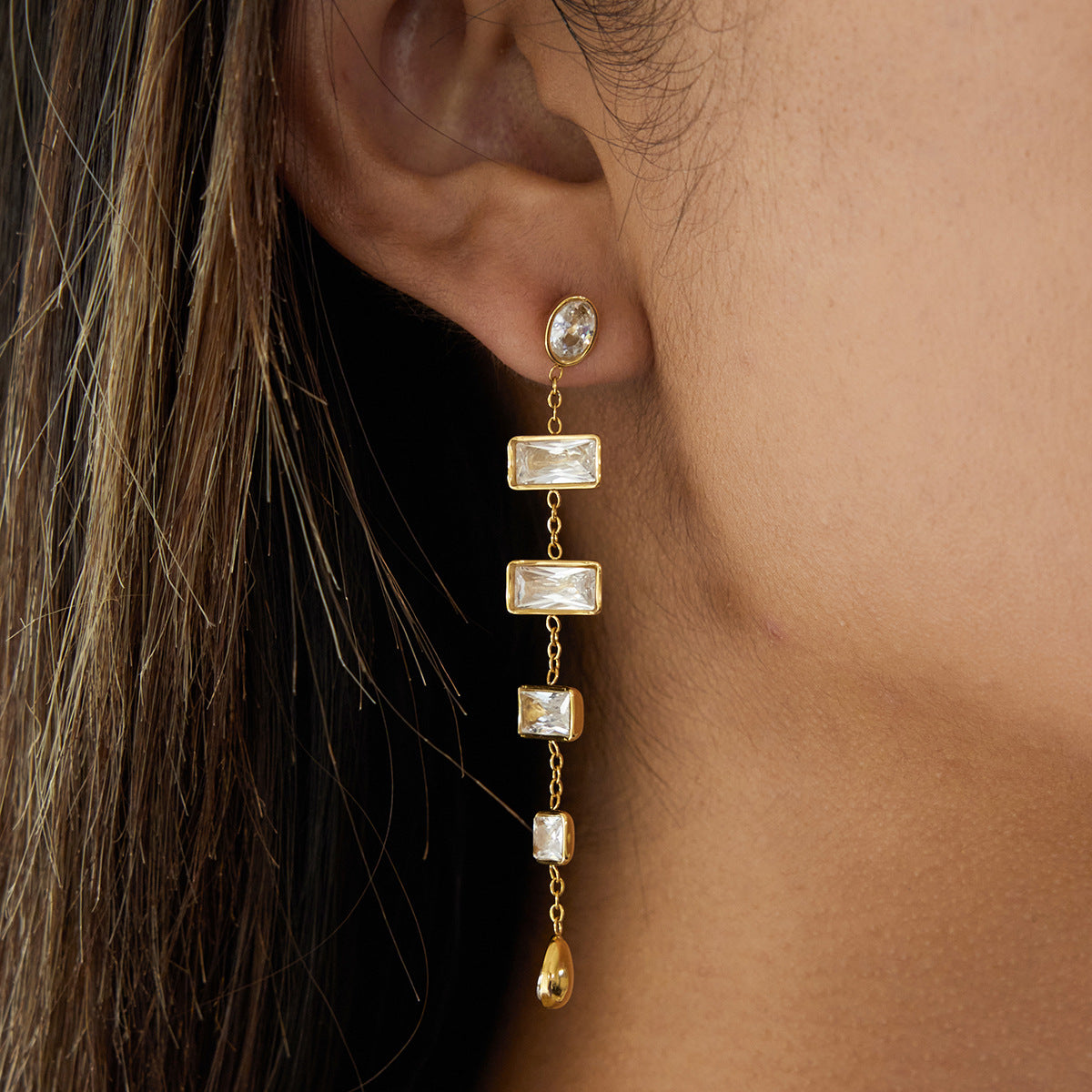 Light Luxury Baguette Droplet Earrings