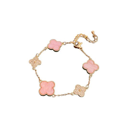 14K Gold Lucky Pink Clover Bracelet