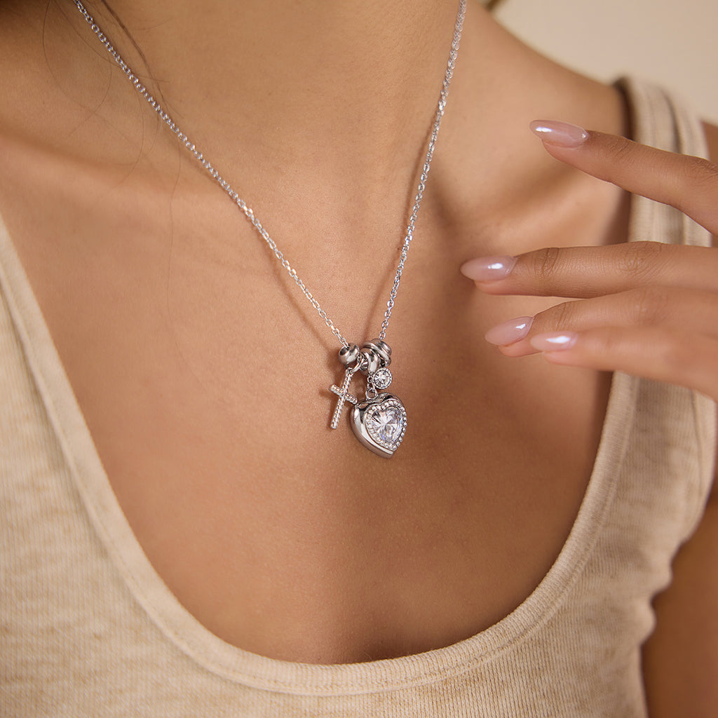 Heart Charm Cross Necklace
