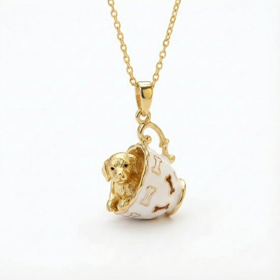 Pinkish Teacup Puppy Necklace