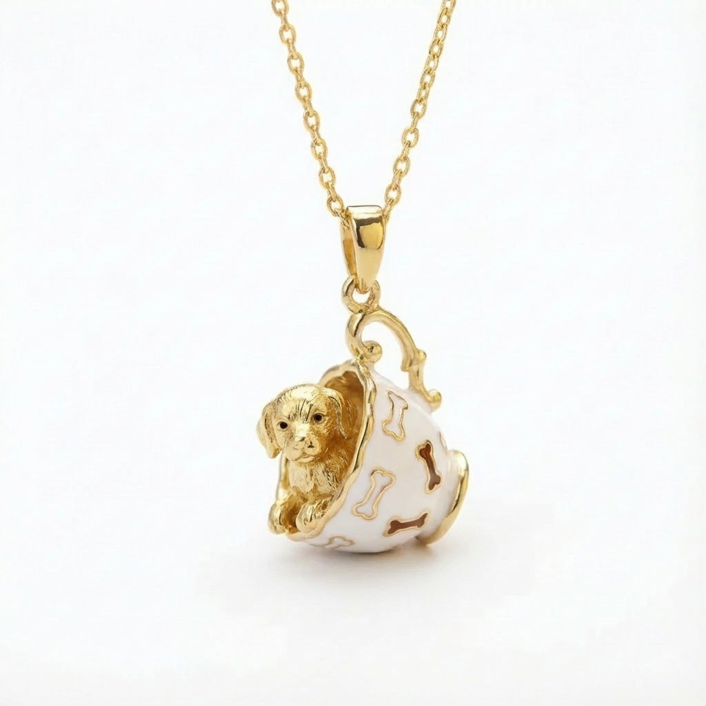 Pinkish Teacup Puppy Necklace