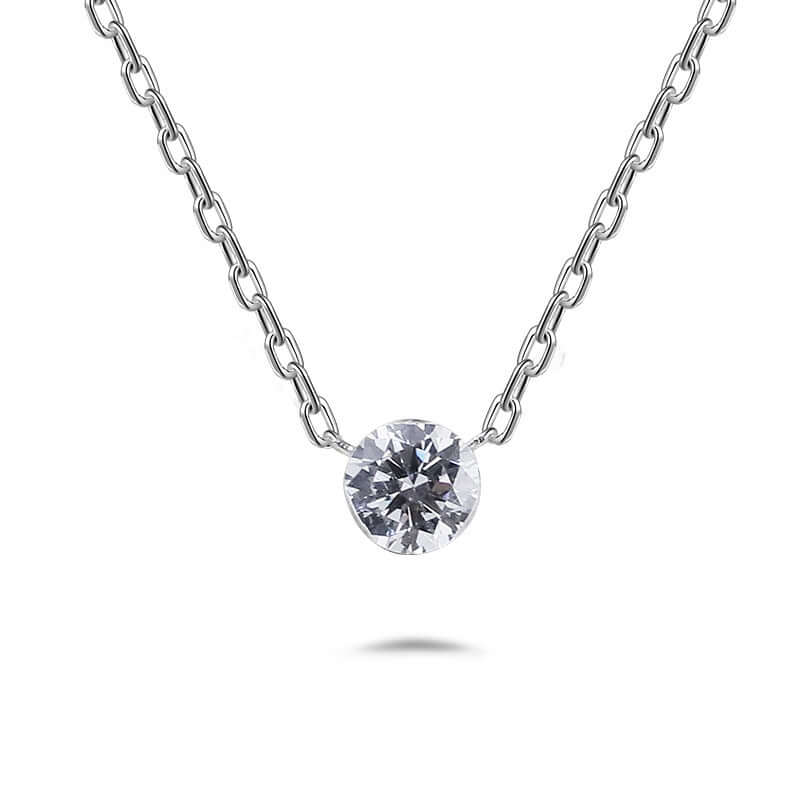 Silver Solitaire Moissanite Pendant Necklace