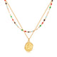 Gold Coin Layering Flower Seed Bead Chain Necklace