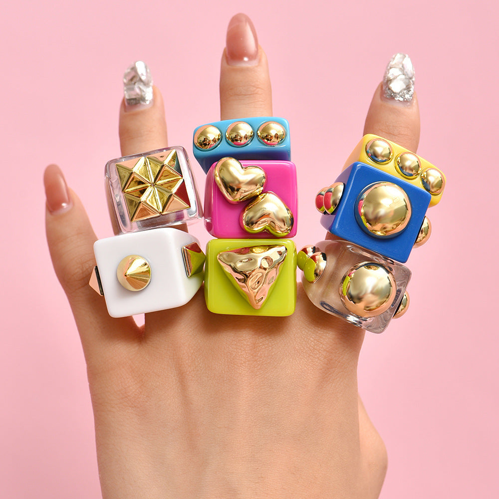 Y2K Spice Girl Dopamine Color Resin Ring