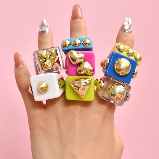 Y2K Spice Girl Dopamine Color Resin Ring