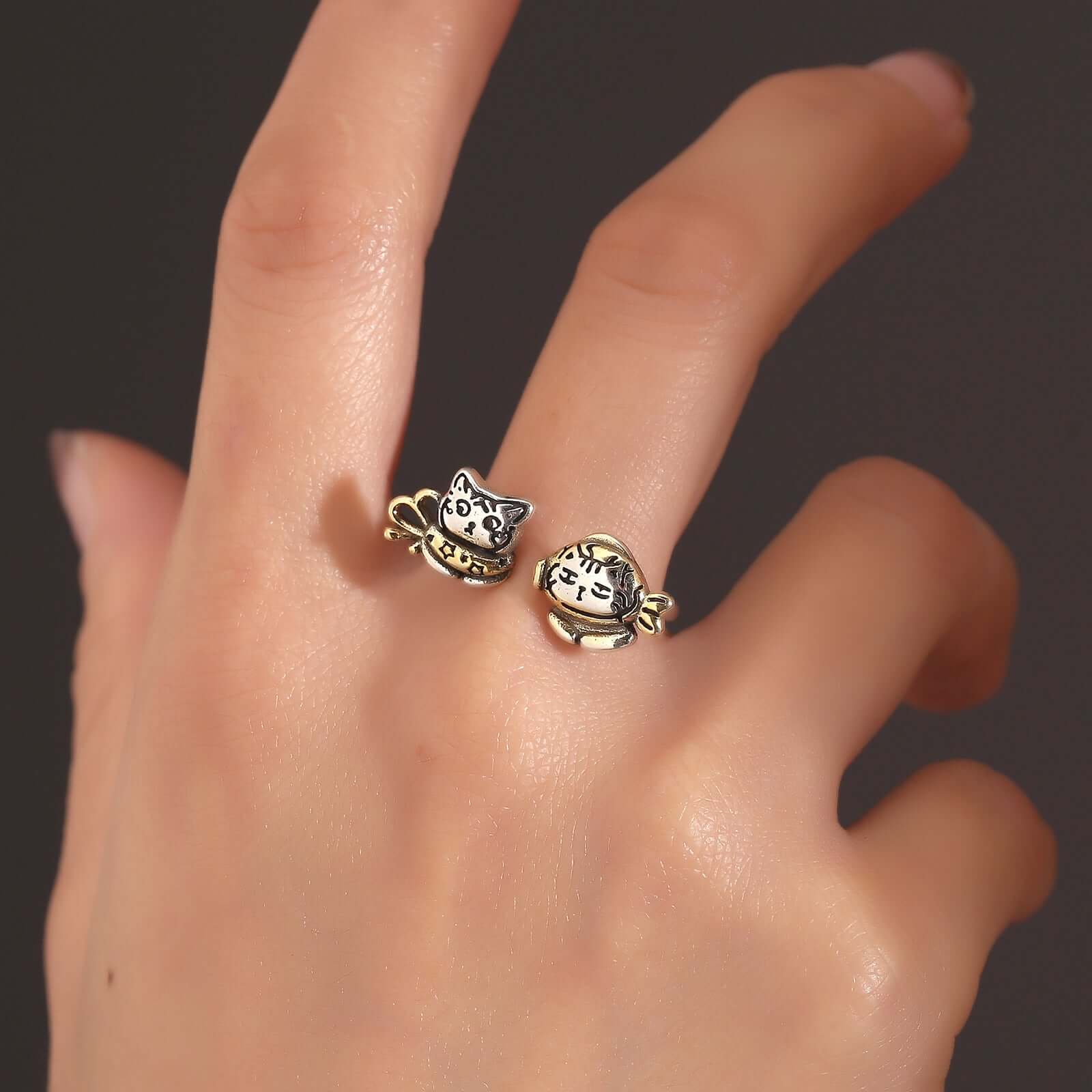 Fish Cat with Scarf Index Open Ring