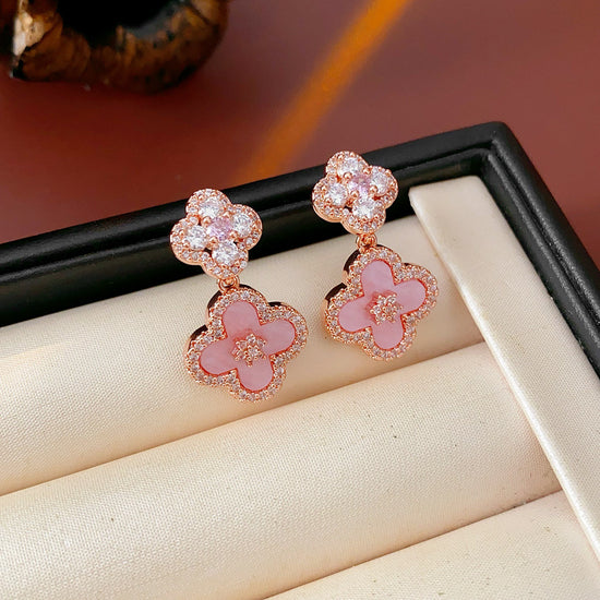 Dainty Pink Clover Drop Earrings
