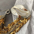 Exaggerate Metallic Two Tone Leaf Statement Bracelet