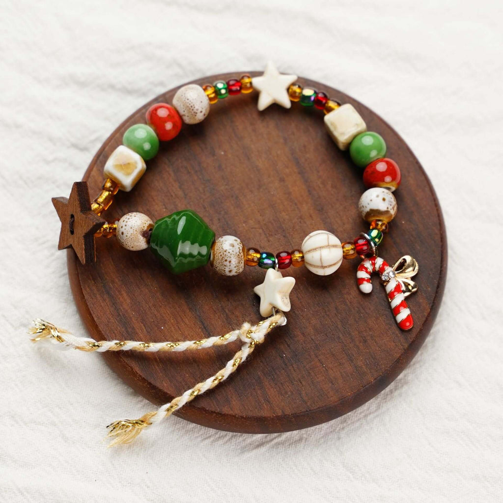 Woven Beaded Christmas Charm Bracelet