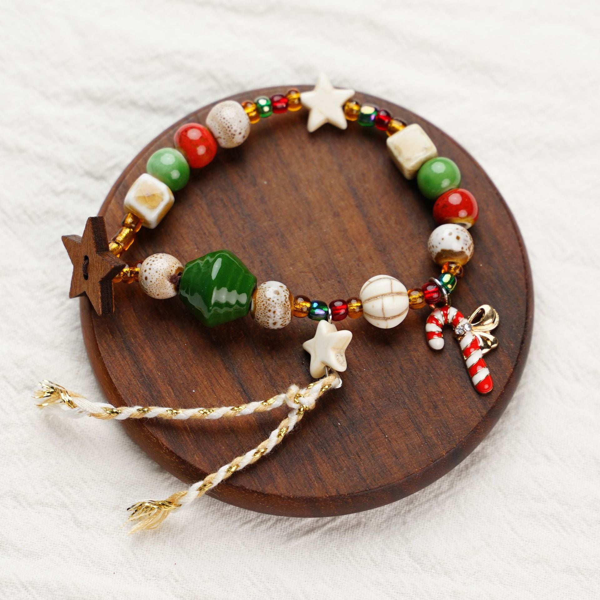 Woven Beaded Christmas Charm Bracelet